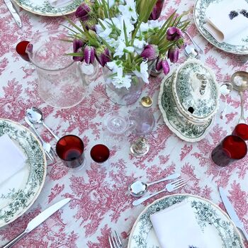 Pink Toile Tablecloth Cassis, 2 of 2