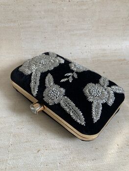 Black Floral Velvet Clutch Bag, 8 of 10
