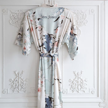 Personalised Bridal Floral Print Kimono Dressing Gown, 7 of 7