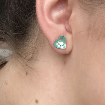 Jade Green And Gold Colour Heart Ear Studs In A Tin, 3 of 3