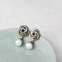 Marcasite Swirl Knot And Pearl Drop Earrings, thumbnail 1 of 5