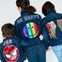 Personalised Kids Denim Jacket With Rainbow Emoji Smile, thumbnail 2 of 8
