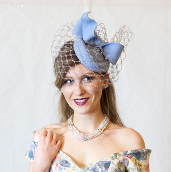 Baby Blue Pillbox Hat With Bow, 3 of 4