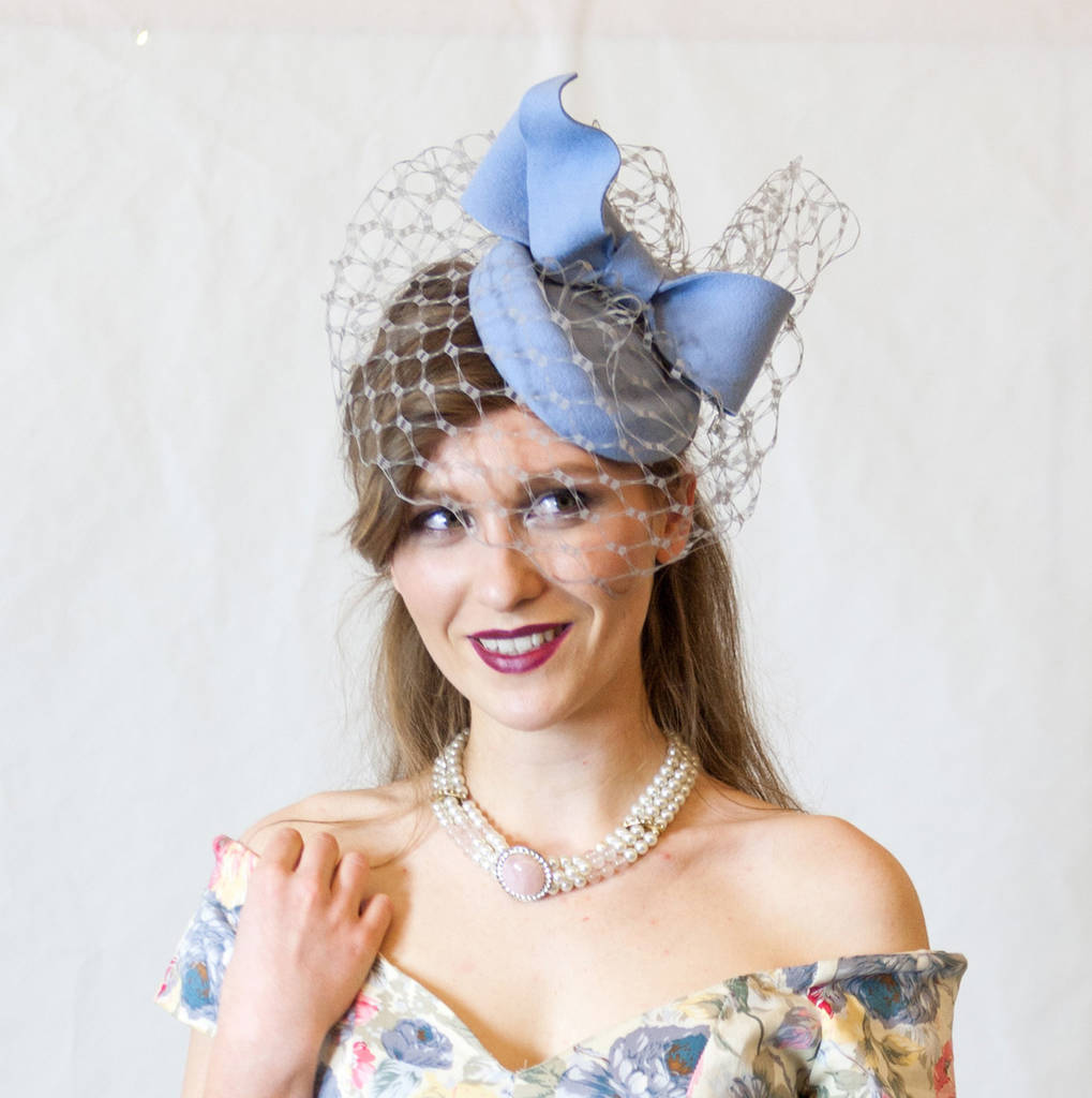 baby blue pillbox hat with bow by sahar millinery ...