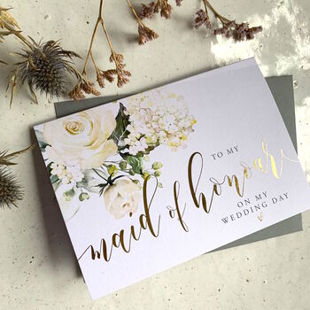 Gold Foil To My Bridesmaid Card | Watercolour Rose, 2 of 5
