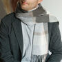 Men's Grey Beige Tartan Cashmere Wool Blend Scarf, thumbnail 1 of 8