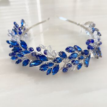 Royal Blue Headband With Silver Leaves, 3 of 6