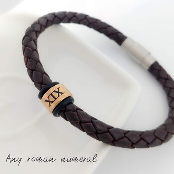 Personalised Braided Leather Bracelet With Engraved Rings – Christmas Gifts For Men, 5 of 9
