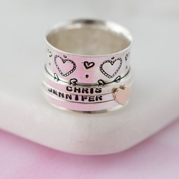 Personalised Love Hearts Sterling Silver Spinner Ring, 3 of 5