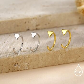 Extra Tiny Triangle Huggie Hoop Earrings In Sterling Silver, 6 of 12