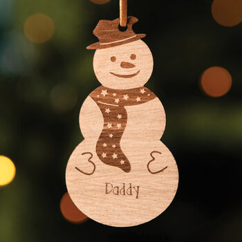 Personalised Wooden Snowman Christmas Tree Decoration, 2 of 5