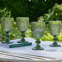 Four Gooseberry Green Embossed Wine Goblets, thumbnail 6 of 8