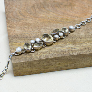 Citrine And Pearl Gemstone Bracelet In Sterling Silver, 2 of 3