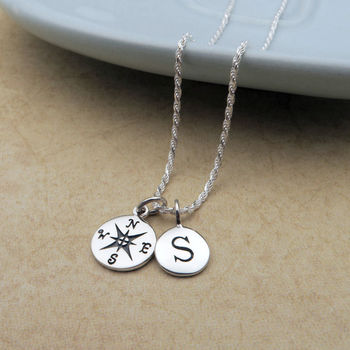 Compass And Initial Sterling Silver Necklace, 4 of 7