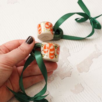 Hand Painted Mini Ceramic Mug Christmas Ornament With Candy Cane, 5 of 5