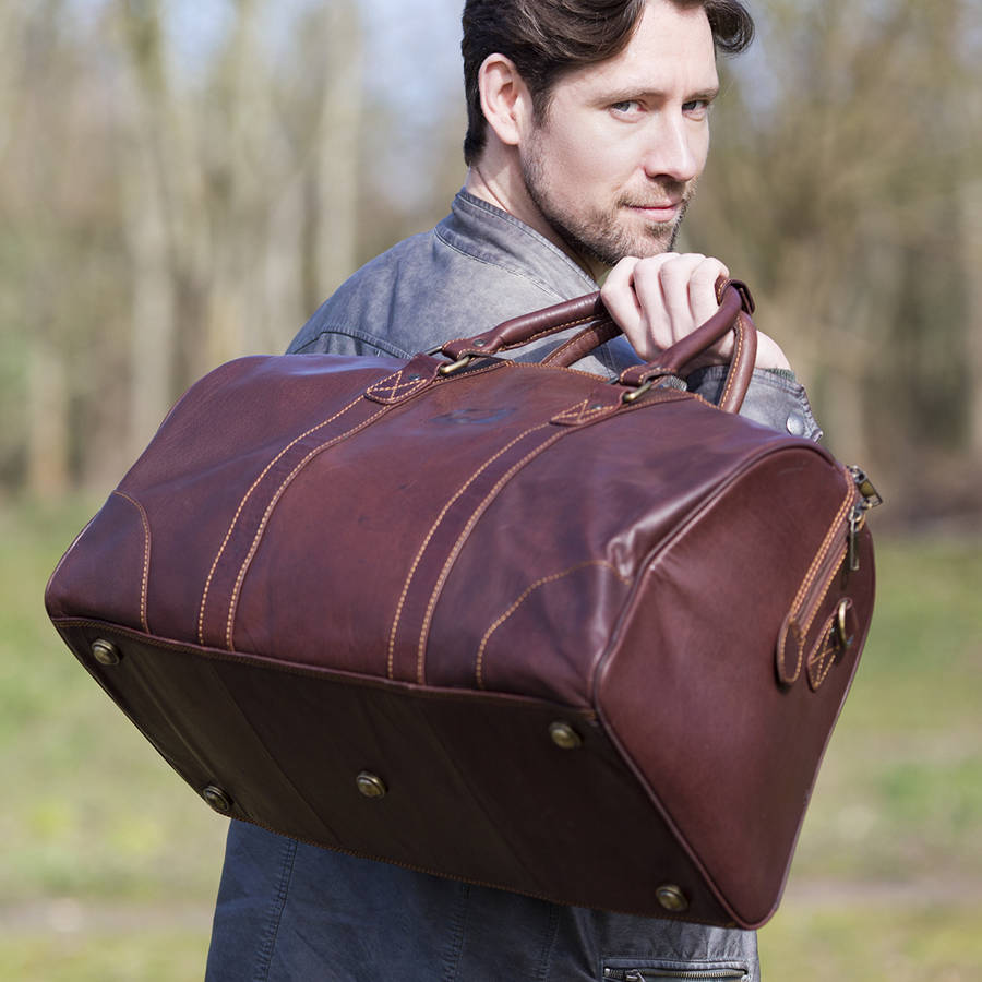 large brown leather holdall