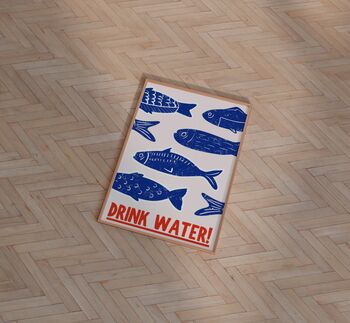 Drink Water Fish Wall Art Print Kitchen Poster, 4 of 9