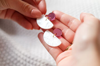 White And Mirror Pink Half Moon Earrings, 4 of 5
