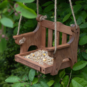 Personalised Wooden Memorial Bench Bird Feeder, 9 of 12