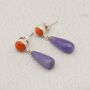 Purple Jade, Red Coral Drop Earrings, thumbnail 7 of 8