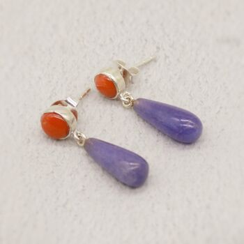 Purple Jade, Red Coral Drop Earrings, 7 of 8