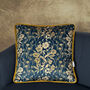 Luxury Velvet Cushion With Piping Spring Navy Blue And Gold, thumbnail 2 of 5