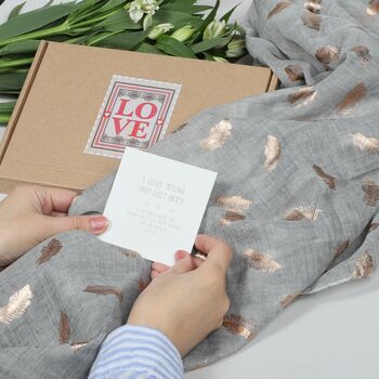 Personalised Gift Box Scarf With Feather Design, 2 of 7