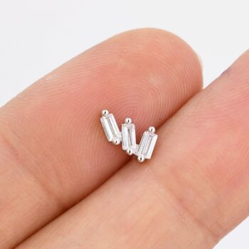 Sterling Silver Baguette Cz Trio Stud Earrings, 2 of 12