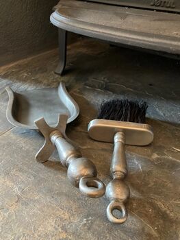 Pewter Hearth Tidy Set Ash Pan And Brush For Fireplace, 3 of 6