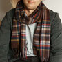 Men's Brown Navy Tartan Cashmere Wool Blend Scarf, thumbnail 2 of 11