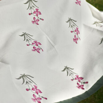 Floral Pink And Green Block Printed Tablecloth, 3 of 9