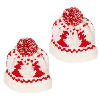Two Mini Knitted Hat Christmas Tree Decorations, 2 of 6