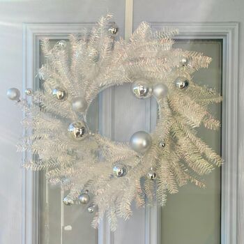 Large White Festive Wreath With Silver Baubles, 3 of 5