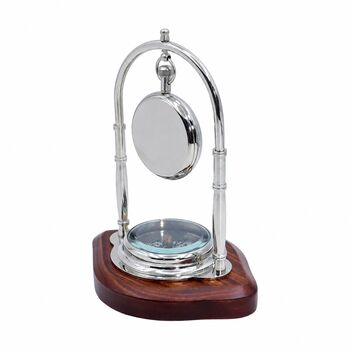 Personalised Chrome 9th Anniversary Desk Clock With Compass, 7 of 8
