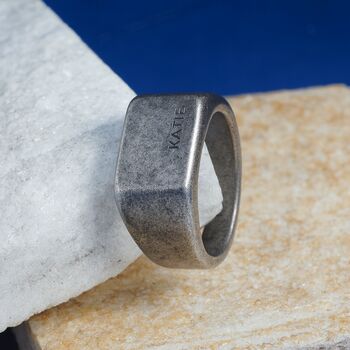 Personalise Rectangle Signet Ring, Black, Grey, 3 of 9