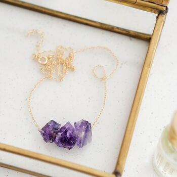 Gold Tone Raw Amethyst Pendant Necklace, 2 of 5