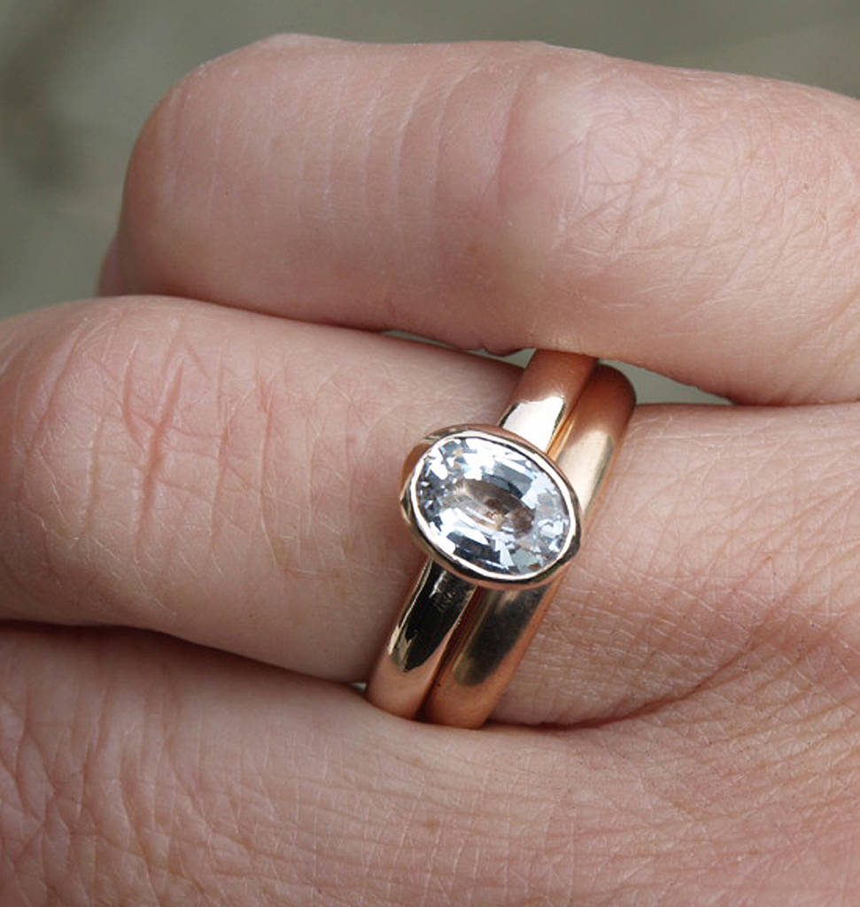 White Sapphire Rose Gold Ring By Karen Johnson