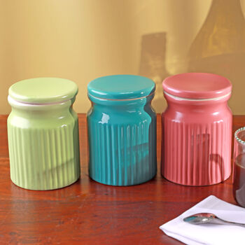 G Decor Soft Pastel Jars Handcrafted Ceramic Ribbed Storage Containers With Lids, 2 of 6
