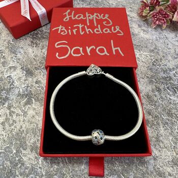 March Birthstone Charm Personalised Silver Bracelet, 4 of 9