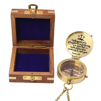 Engraved Baptism Brass Compass With Wooden Gift Box, 12 of 12