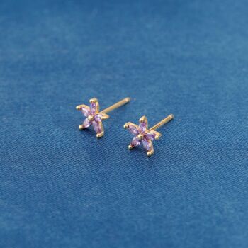 Pink Tourmaline October Birthstone Flower Stud Earrings, 4 of 8