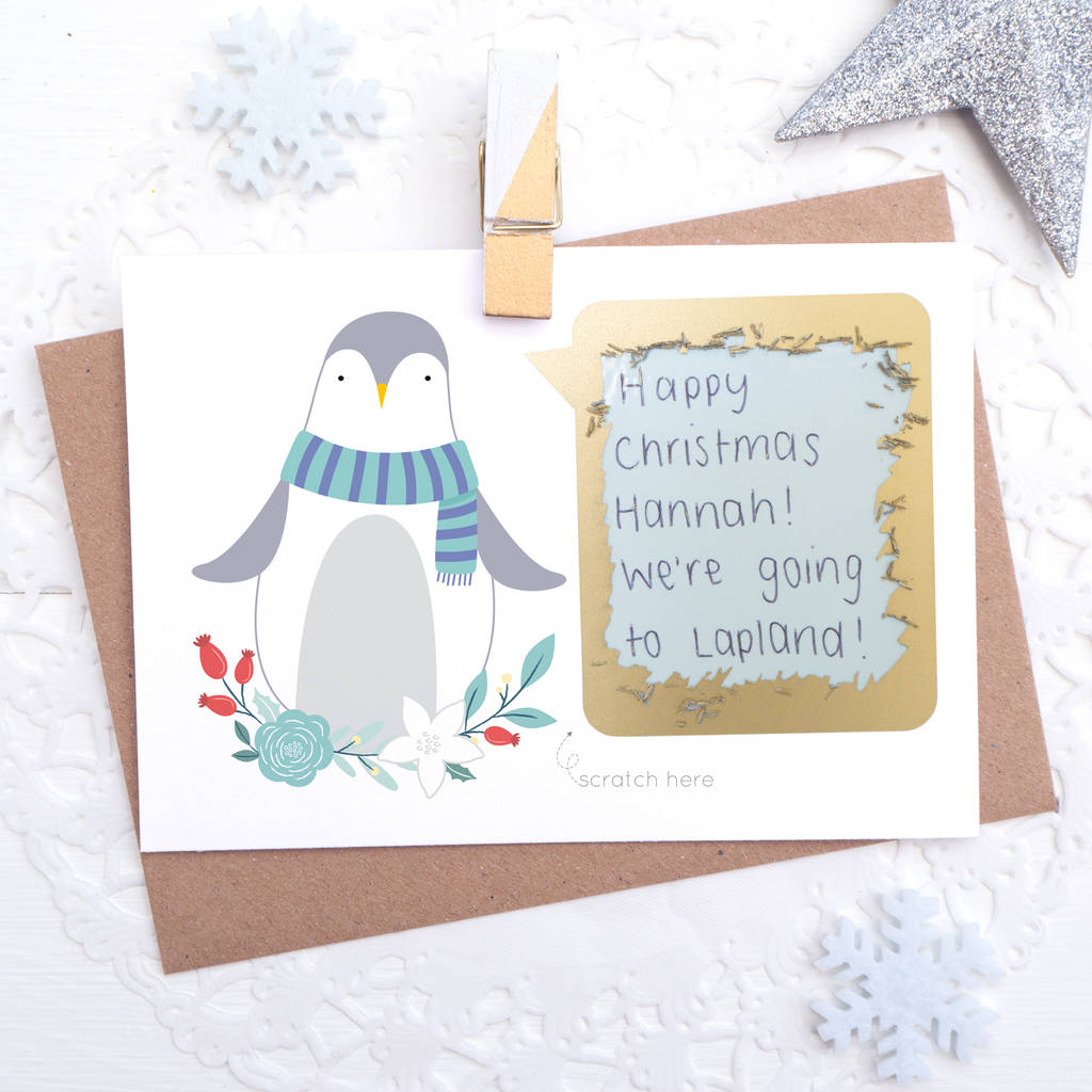 Personalised Penguin Christmas Scratch Card