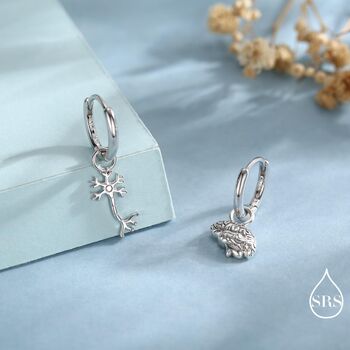 Mismatched Anatomical Brain And Neurone Huggie Hoops Earrings In Sterling Silver, 8 of 12