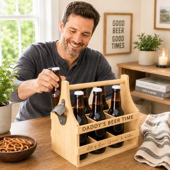 Personalised Wooden Beer Crate Holder And Bottle Opener, 2 of 2