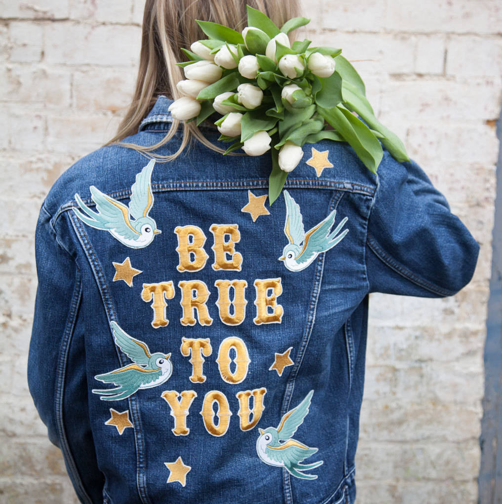 'Be True To You' Blue Bird Embroidered Denim Jacket By Denim and Bone ...