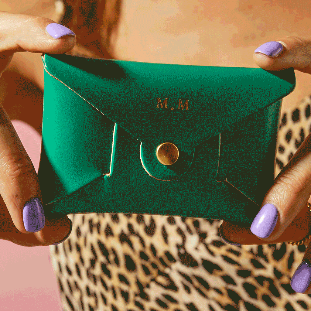 Personalised Vibrant Green Leather Card + Coin Purse, thumbnail 2 of 6