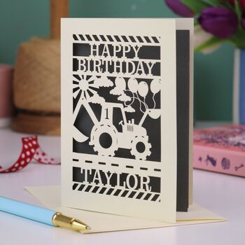 Personalised Papercut Digger Birthday Card, 4 of 6