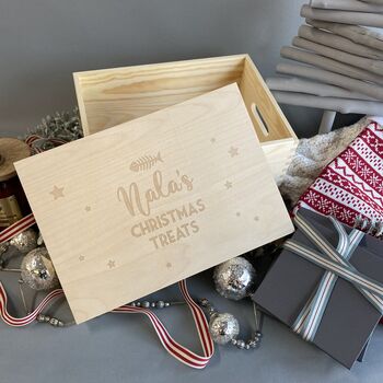 Personalised Dog Luxury Pine Christmas Treat Box, 8 of 12