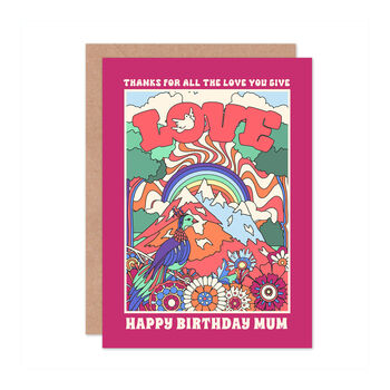 Retro Hippy Peace And Love Happy Birthday Mum Card, 2 of 2