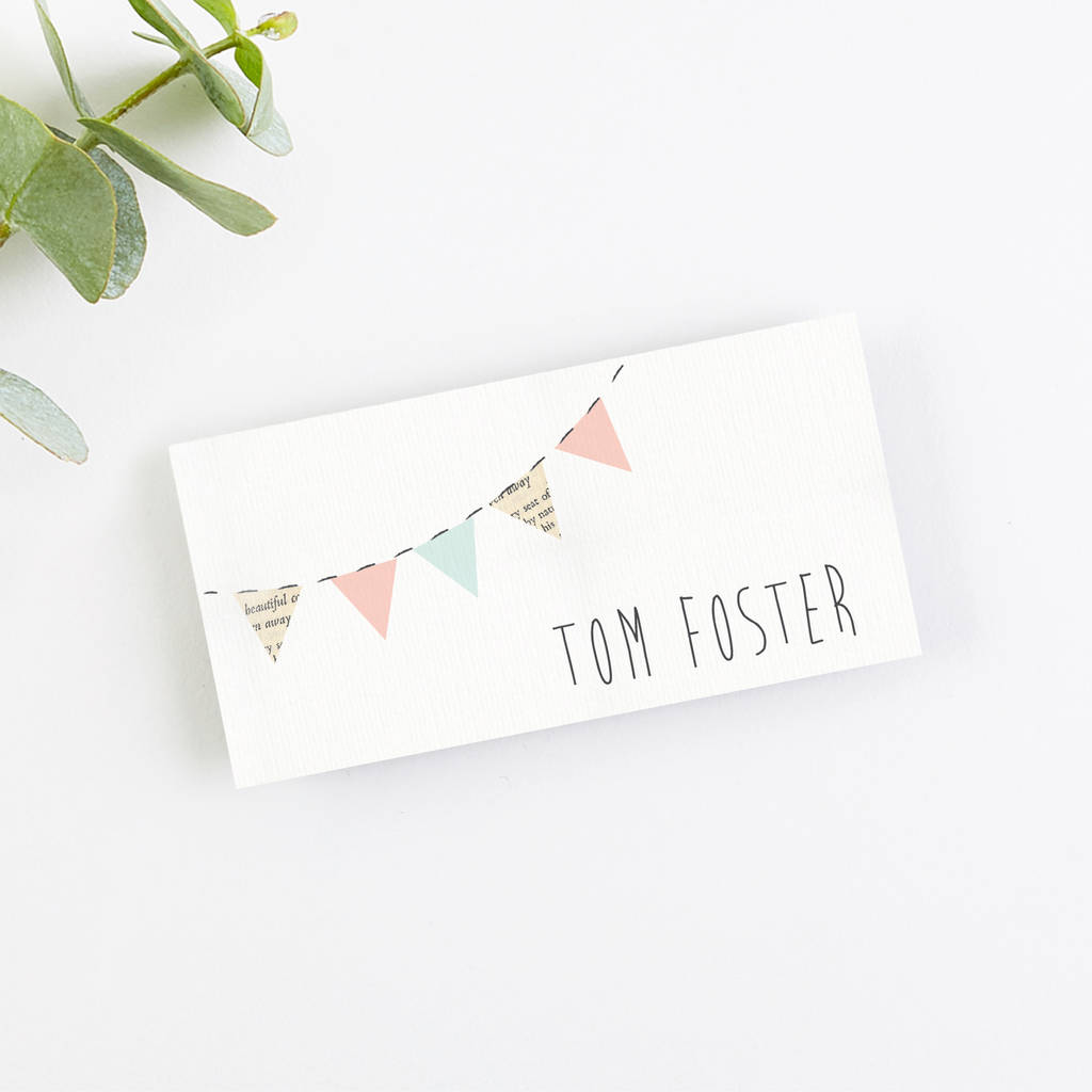 Bunting And Spots Folded Place Cards By LOOM Weddings
